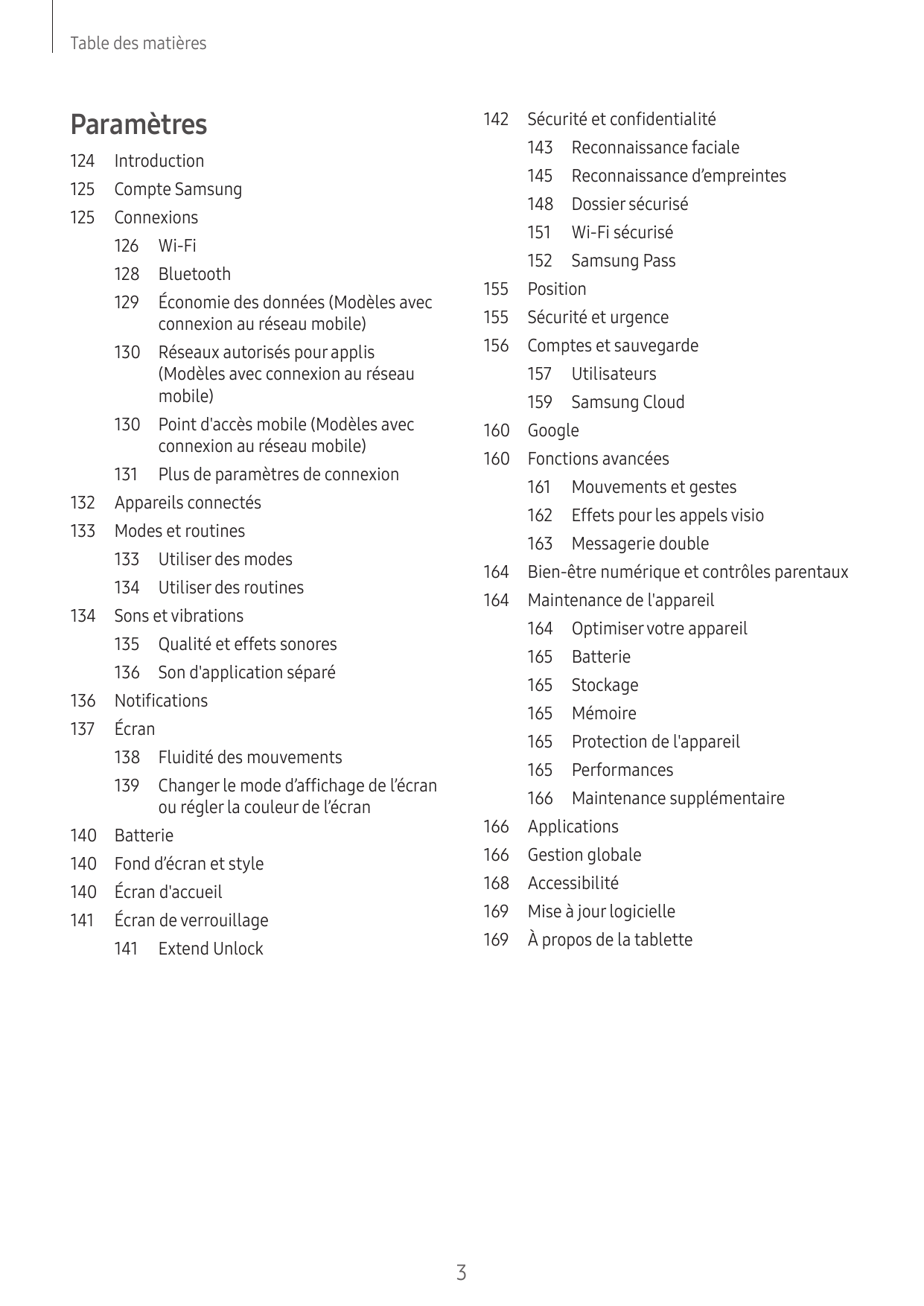 Table des matièresParamètres142 Sécurité et confidentialité143 Reconnaissance faciale124Introduction145 Reconnaissance d’emprein