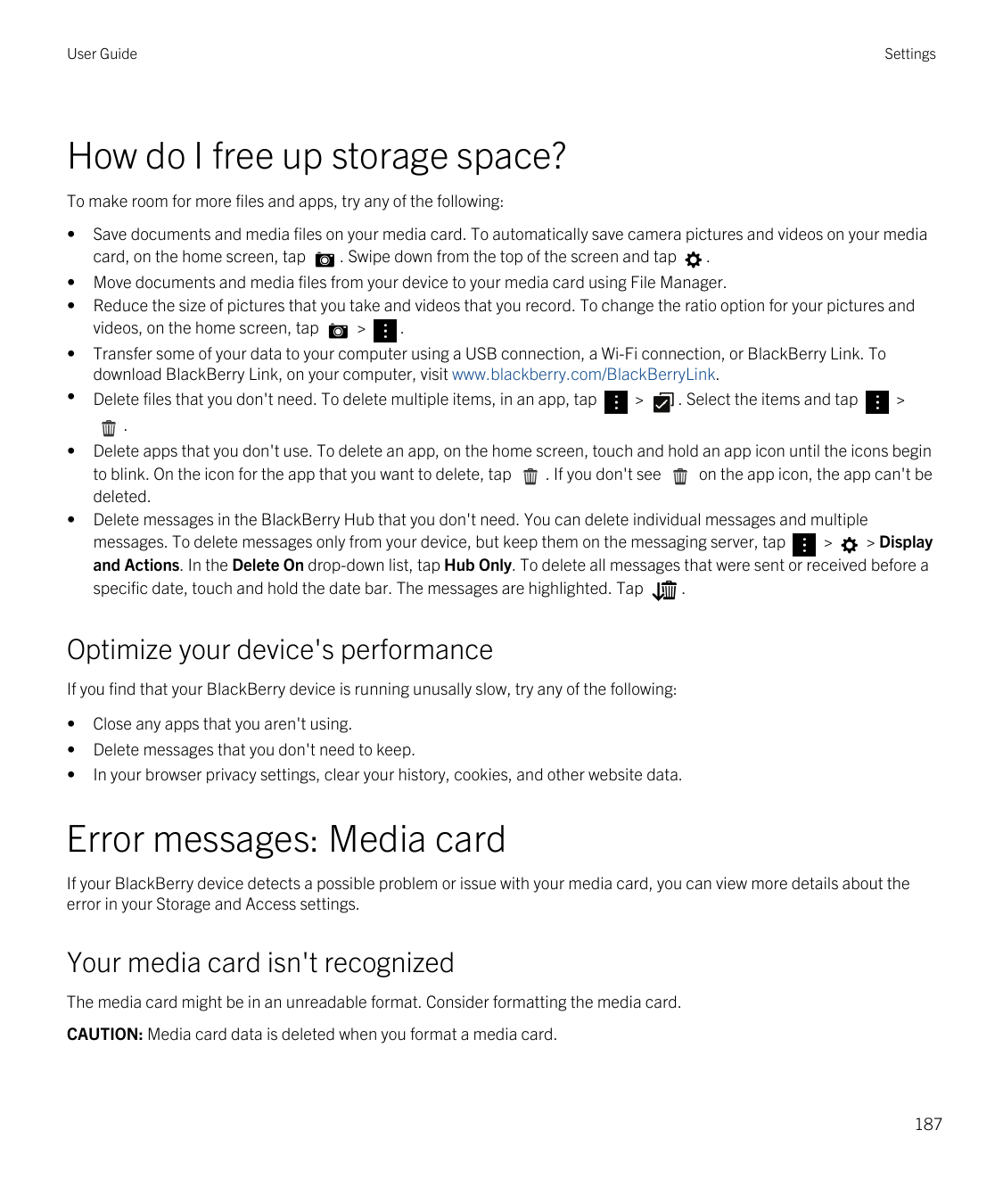 User GuideSettingsHow do I free up storage space?To make room for more files and apps, try any of the following:•Save documents 
