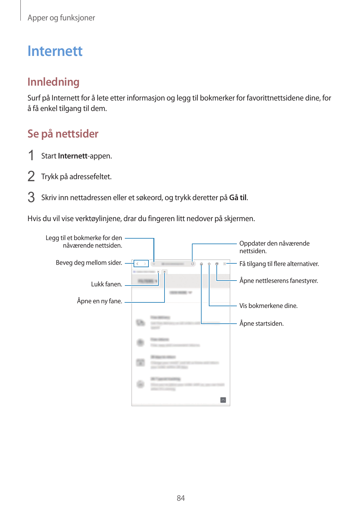 Apper og funksjonerInternettInnledningSurf på Internett for å lete etter informasjon og legg til bokmerker for favorittnettsiden