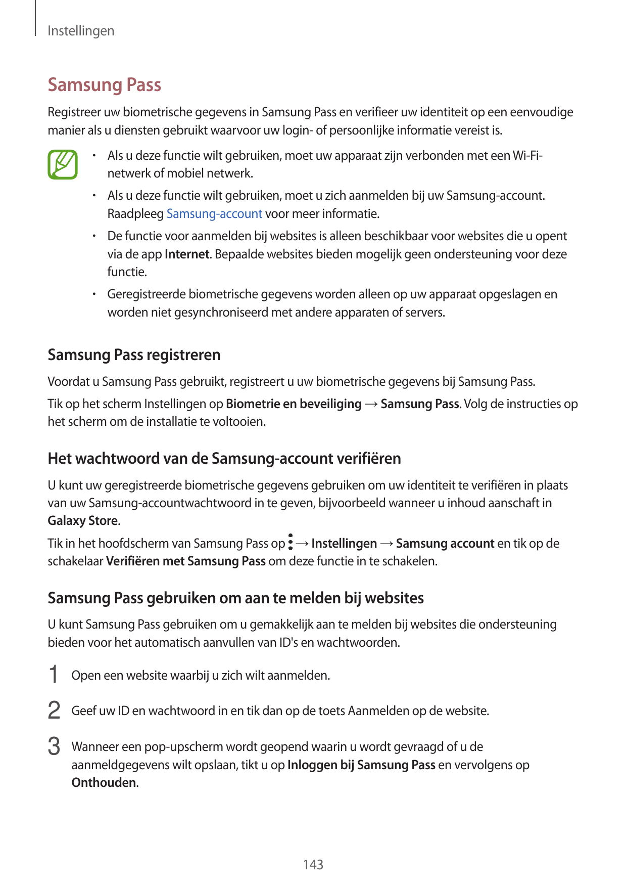 InstellingenSamsung PassRegistreer uw biometrische gegevens in Samsung Pass en verifieer uw identiteit op een eenvoudigemanier a