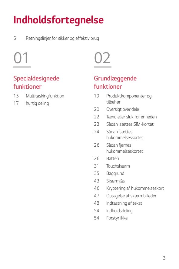 Indholdsfortegnelse5Retningslinjer for sikker og effektiv brug0102SpecialdesignedefunktionerGrundlæggendefunktioner151719Multita