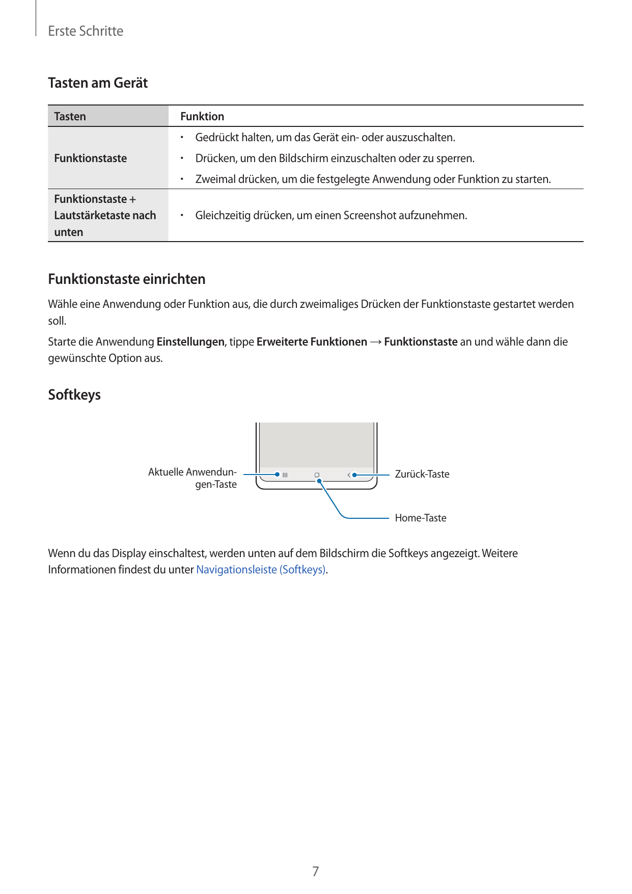 Erste SchritteTasten am GerätTastenFunktion•  Gedrückt halten, um das Gerät ein- oder auszuschalten.•  Drücken, um den Bildschir