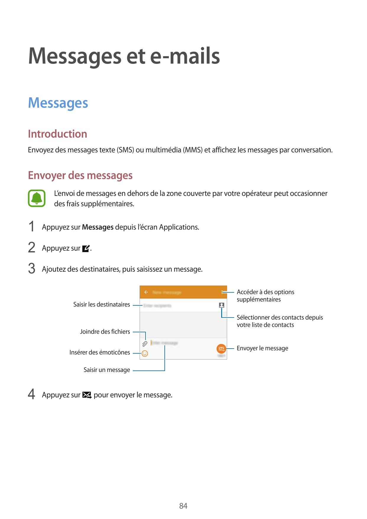 Messages et e-mailsMessagesIntroductionEnvoyez des messages texte (SMS) ou multimédia (MMS) et affichez les messages par convers