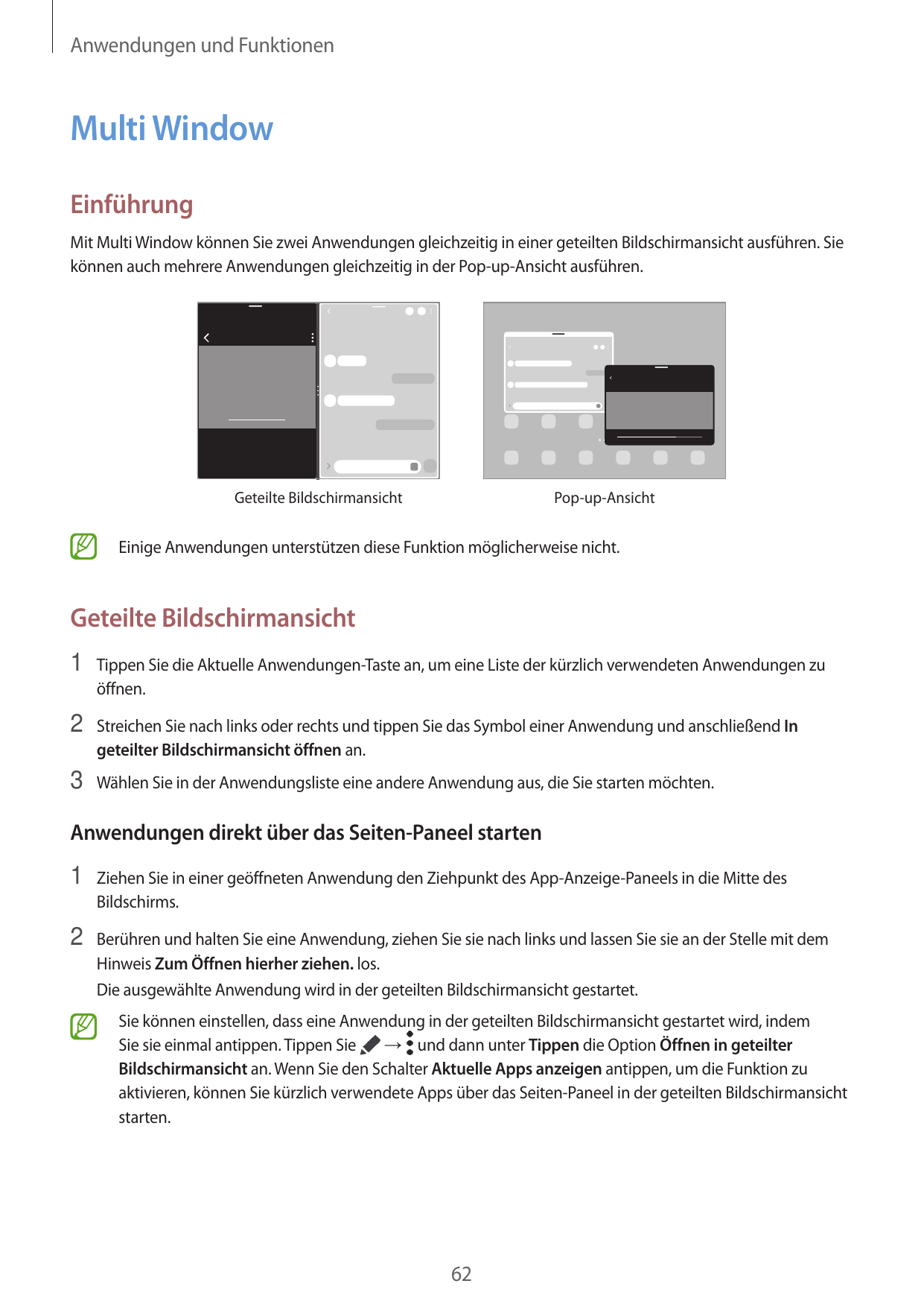 Anwendungen und FunktionenMulti WindowEinführungMit Multi Window können Sie zwei Anwendungen gleichzeitig in einer geteilten Bil