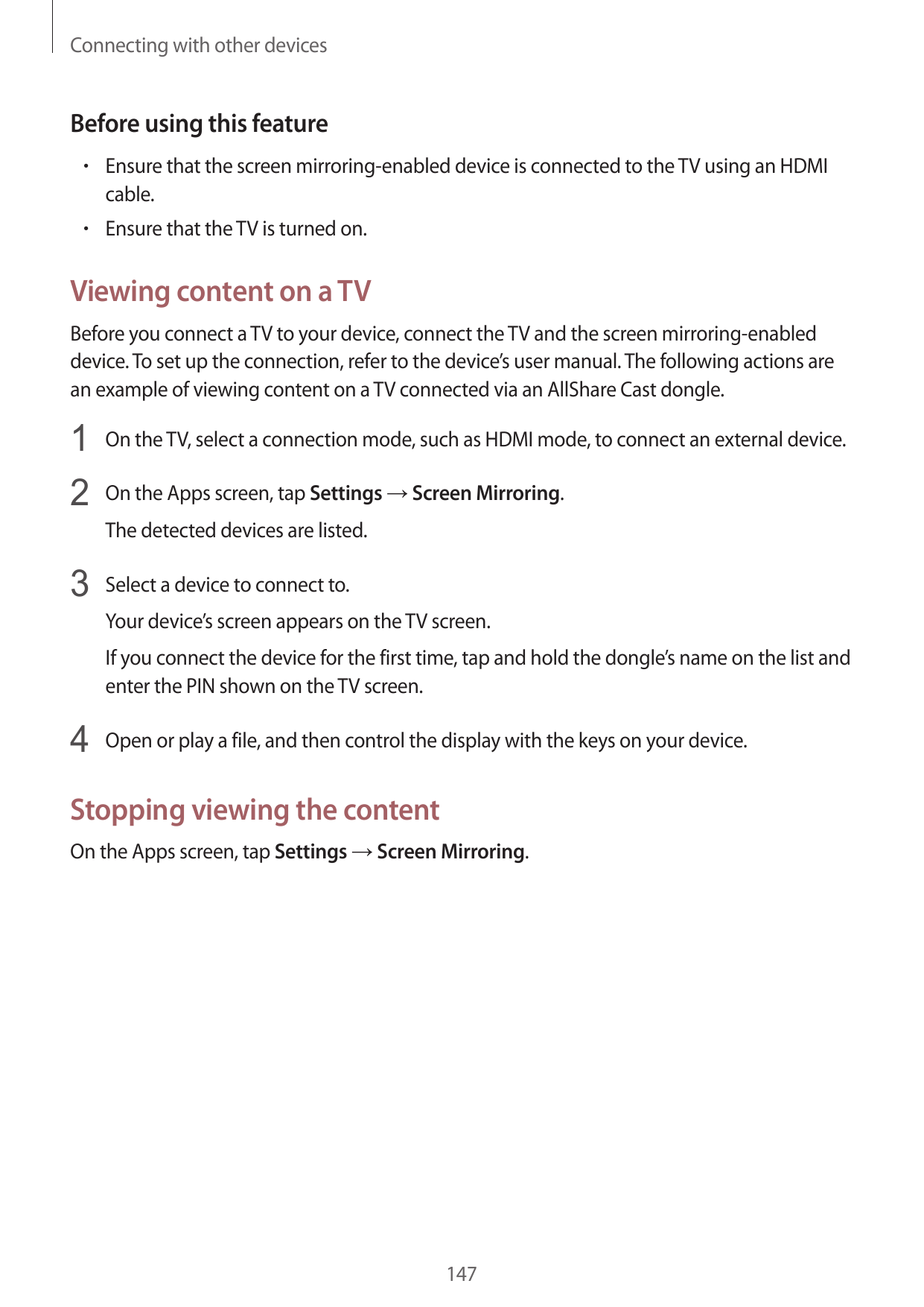 Connecting with other devicesBefore using this feature• Ensure that the screen mirroring-enabled device is connected to the TV u