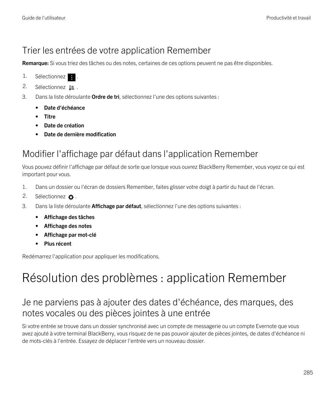 Guide de l'utilisateurProductivité et travailTrier les entrées de votre application RememberRemarque: Si vous triez des tâches o
