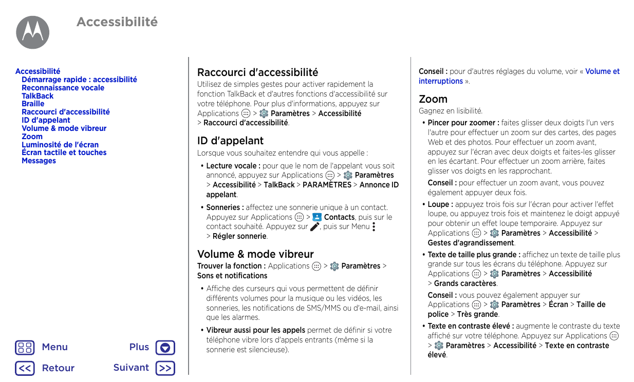 AccessibilitéAccessibilitéDémarrage rapide : accessibilitéReconnaissance vocaleTalkBackBrailleRaccourci d'accessibilitéID d'appe
