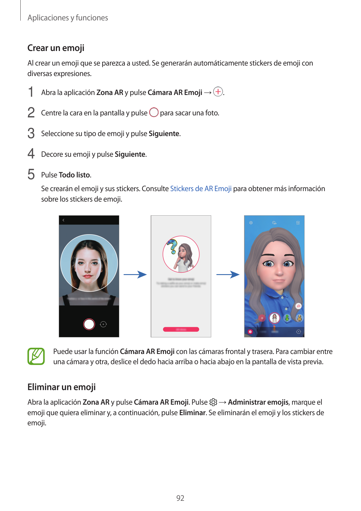 Aplicaciones y funcionesCrear un emojiAl crear un emoji que se parezca a usted. Se generarán automáticamente stickers de emoji c