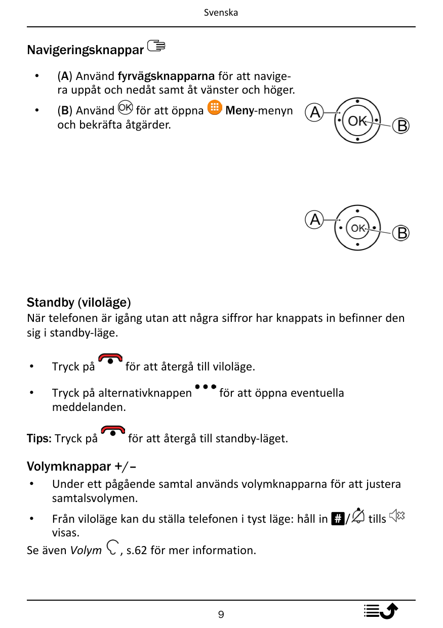 SvenskaNavigeringsknappar•(A) Använd fyrvägsknapparna för att navigera uppåt och nedåt samt åt vänster och höger.•(B) Användför 