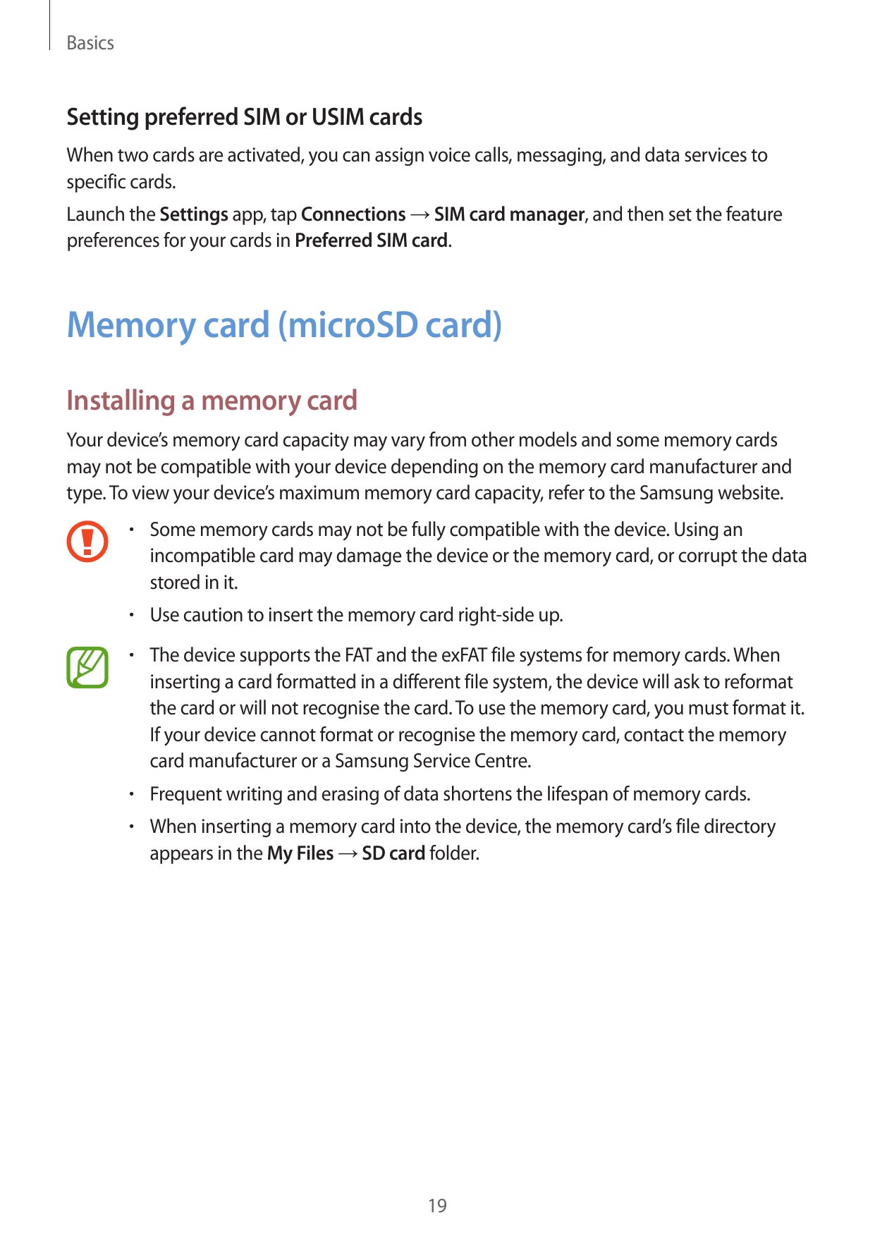 BasicsSetting preferred SIM or USIM cardsWhen two cards are activated, you can assign voice calls, messaging, and data services 