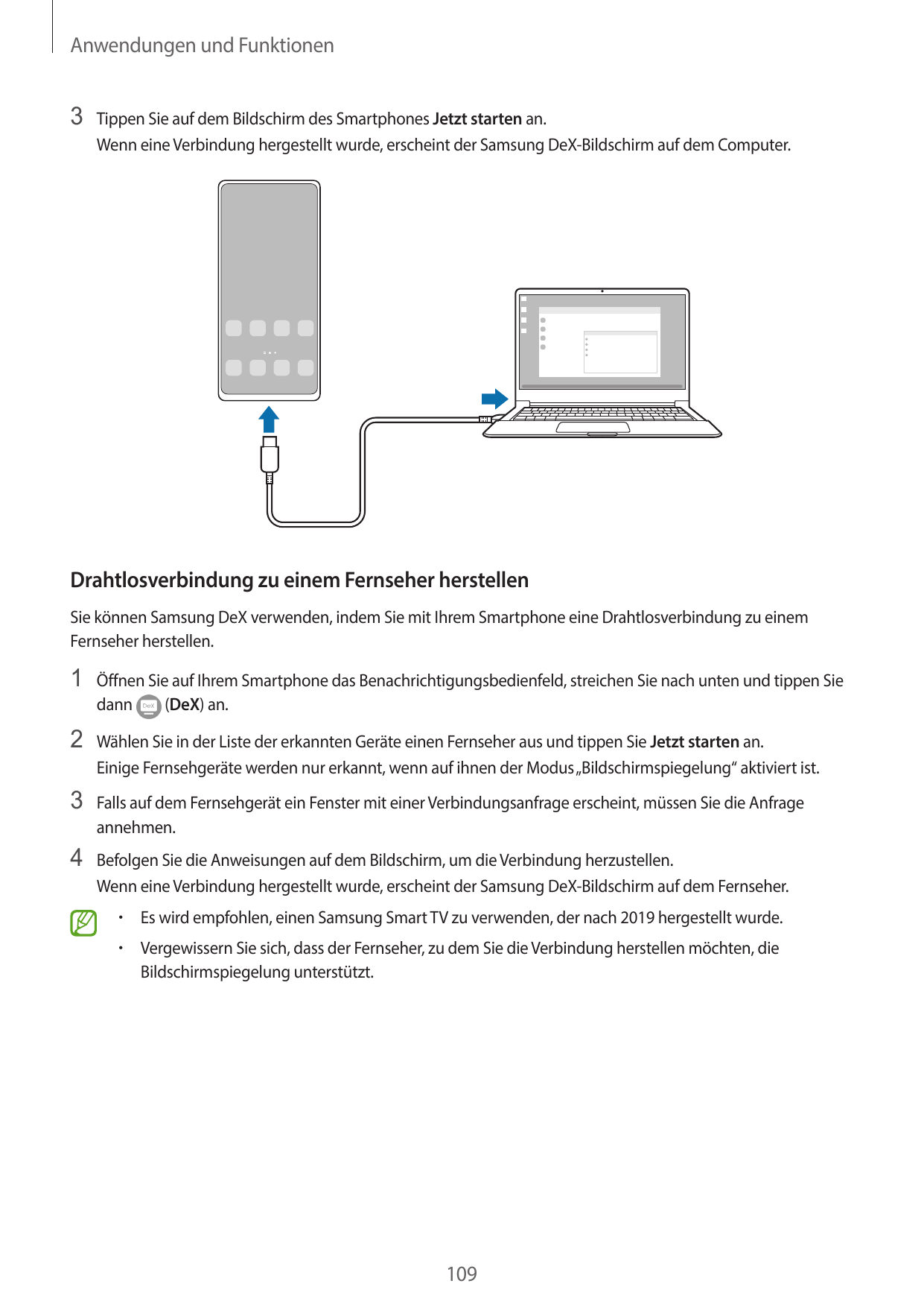 Anwendungen und Funktionen3 Tippen Sie auf dem Bildschirm des Smartphones Jetzt starten an.Wenn eine Verbindung hergestellt wurd