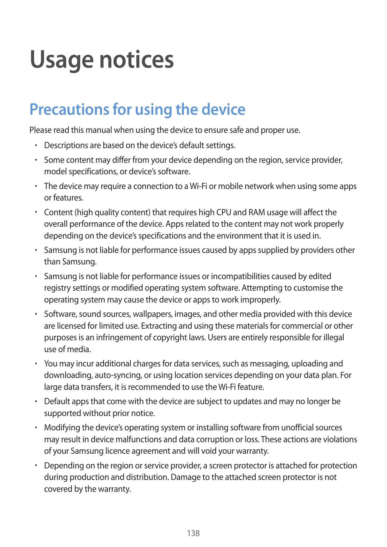 Usage noticesPrecautions for using the devicePlease read this manual when using the device to ensure safe and proper use.• Descr
