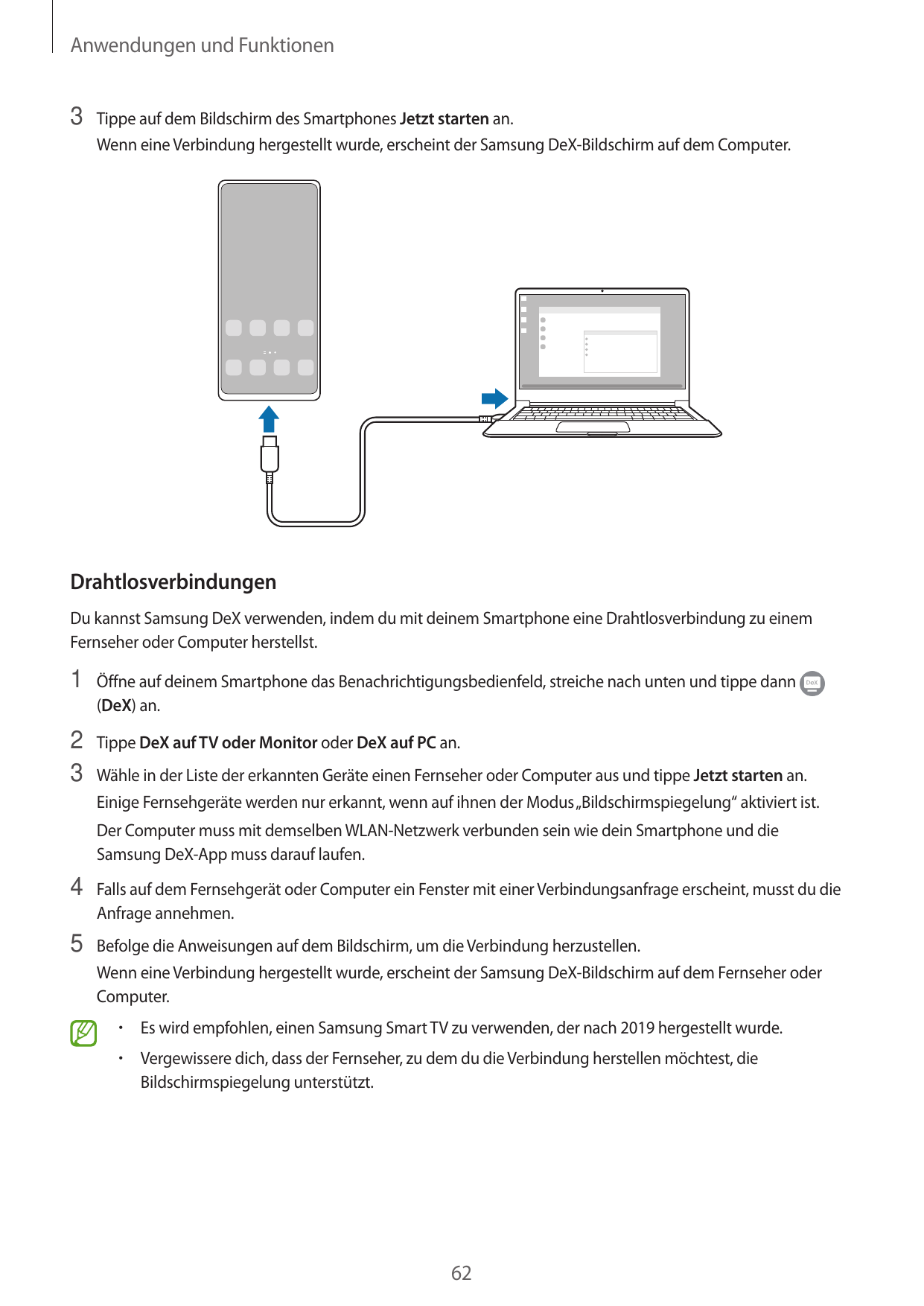 Anwendungen und Funktionen3 Tippe auf dem Bildschirm des Smartphones Jetzt starten an.Wenn eine Verbindung hergestellt wurde, er