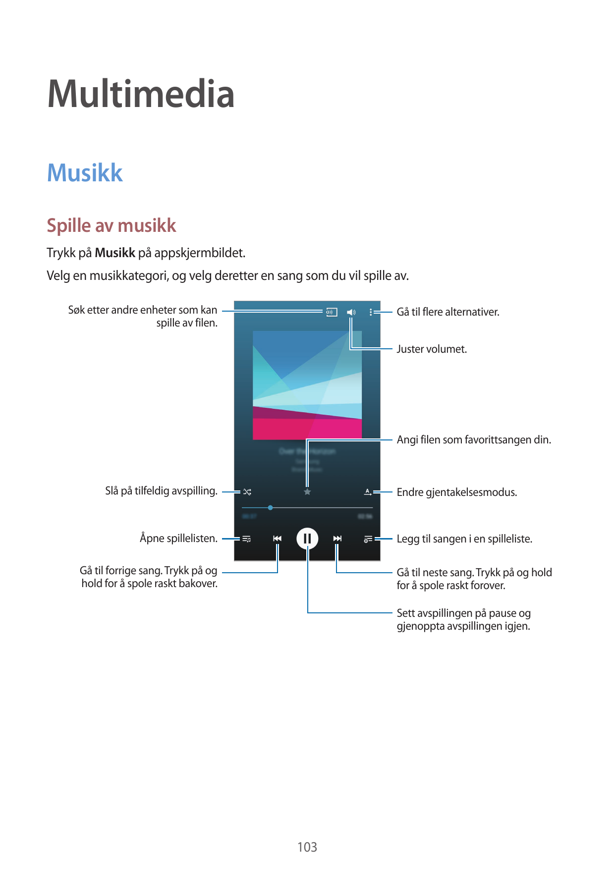 MultimediaMusikkSpille av musikkTrykk på Musikk på appskjermbildet.Velg en musikkategori, og velg deretter en sang som du vil sp
