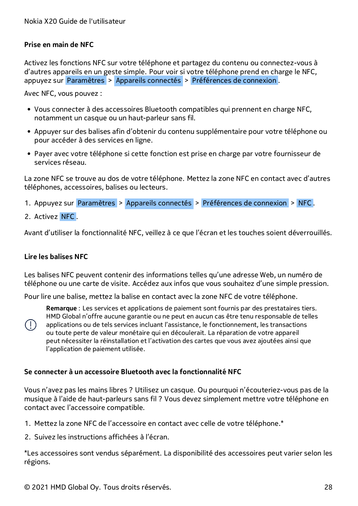 Nokia X20 Guide de l'utilisateurPrise en main de NFCActivez les fonctions NFC sur votre téléphone et partagez du contenu ou conn