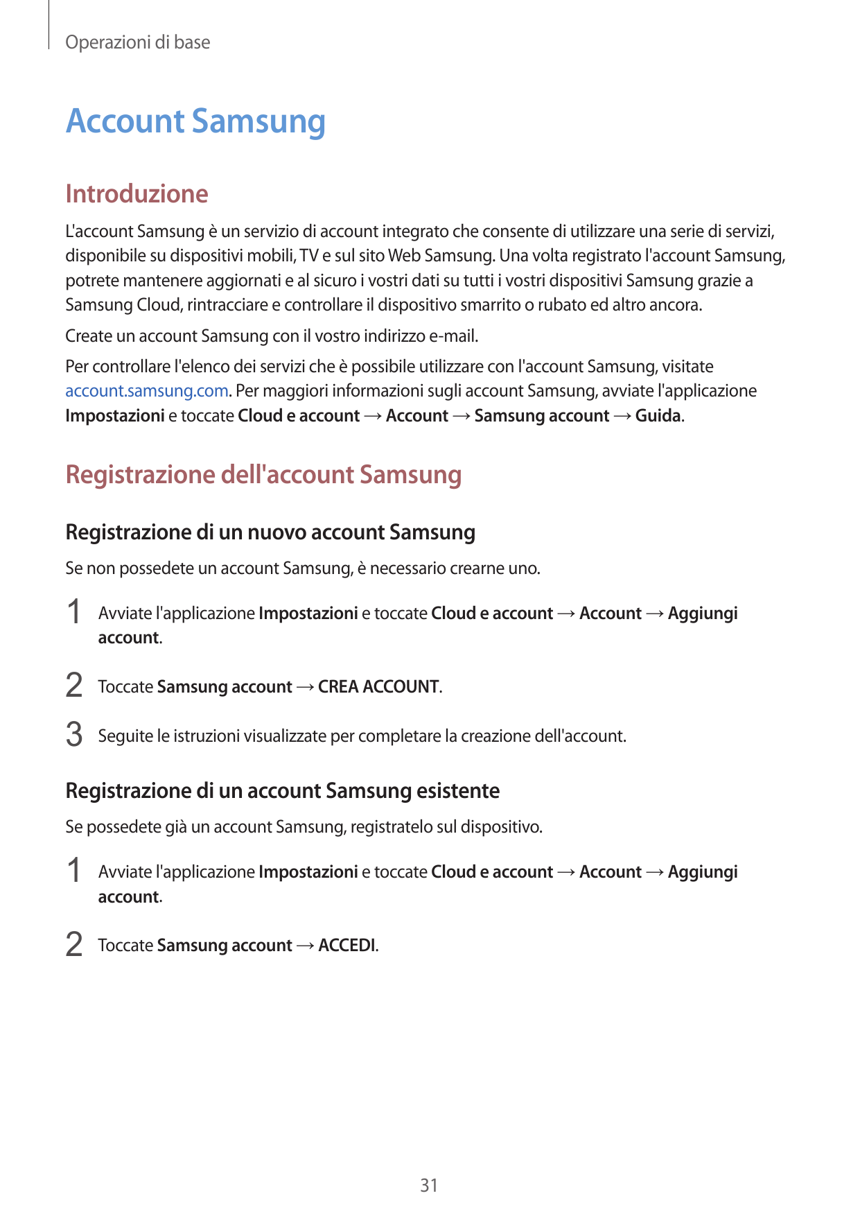 Operazioni di baseAccount SamsungIntroduzioneL'account Samsung è un servizio di account integrato che consente di utilizzare una