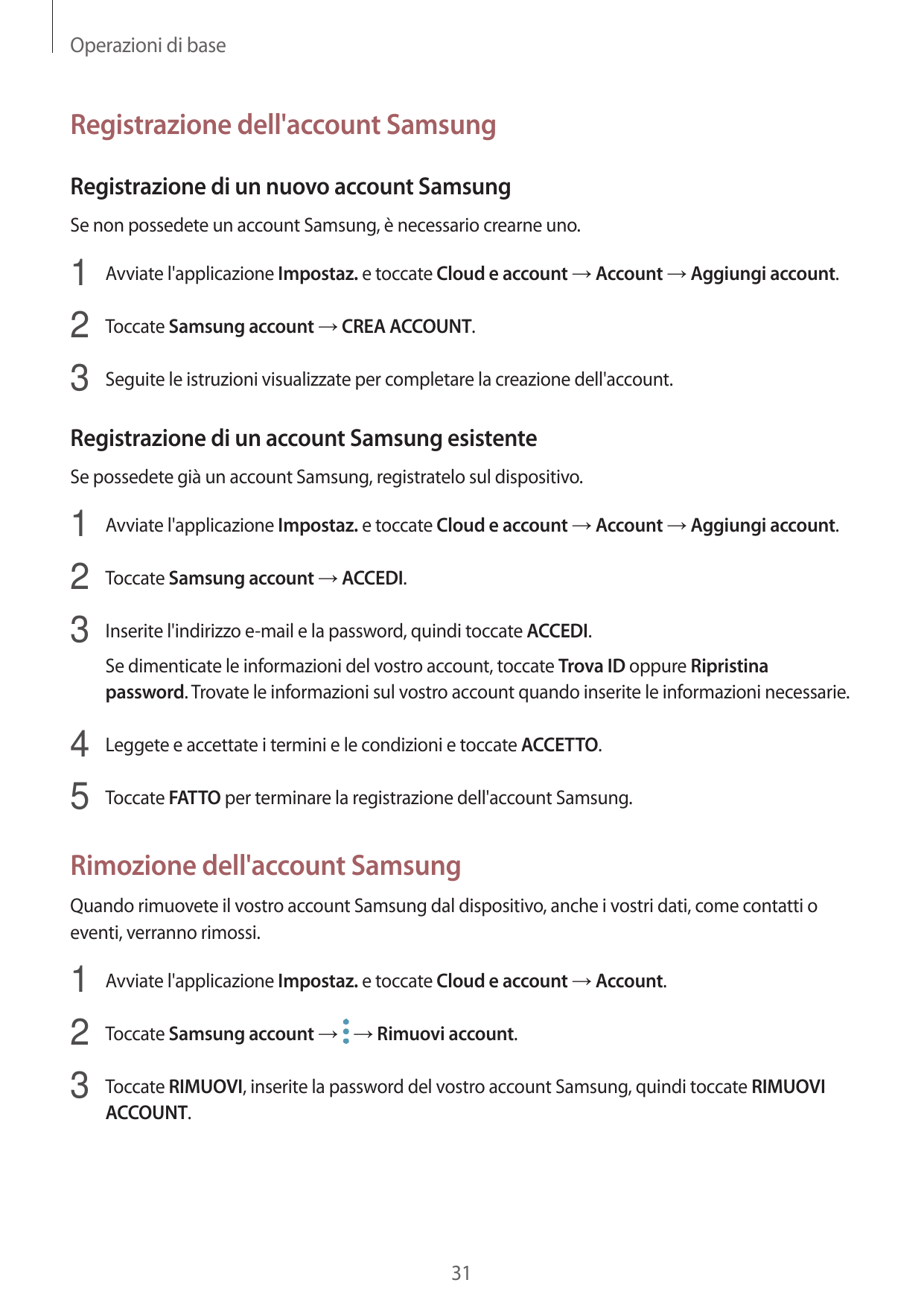 Operazioni di baseRegistrazione dell'account SamsungRegistrazione di un nuovo account SamsungSe non possedete un account Samsung