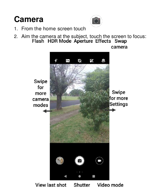 Camera1. From the home screen touch2. Aim the camera at the subject, touch the screen to focus:45