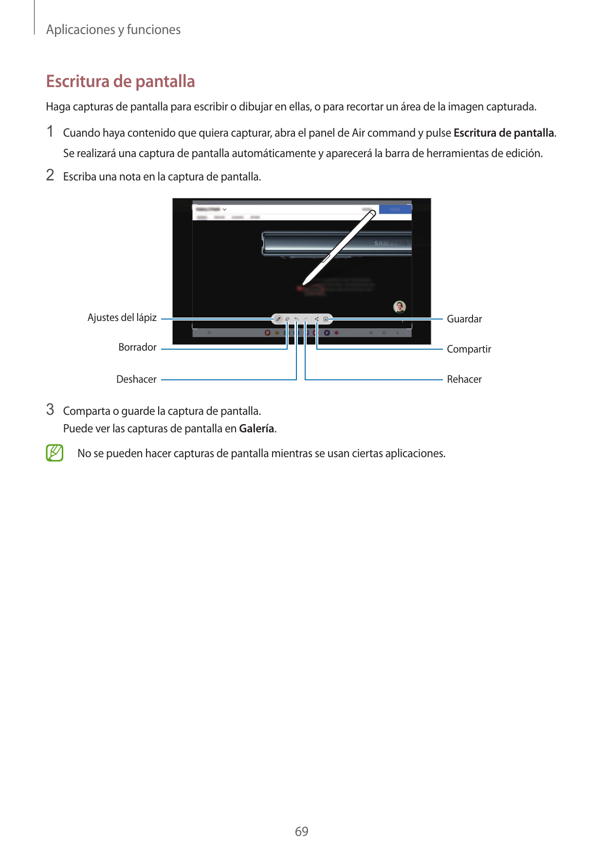 Aplicaciones y funcionesEscritura de pantallaHaga capturas de pantalla para escribir o dibujar en ellas, o para recortar un área