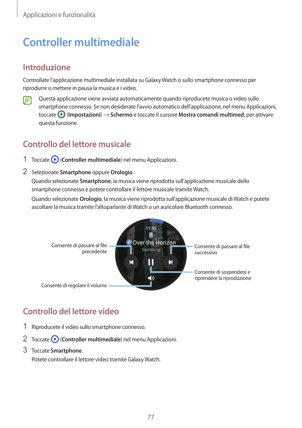 Applicazioni e funzionalitàController multimedialeIntroduzioneControllate l'applicazione multimediale installata su Galaxy Watch