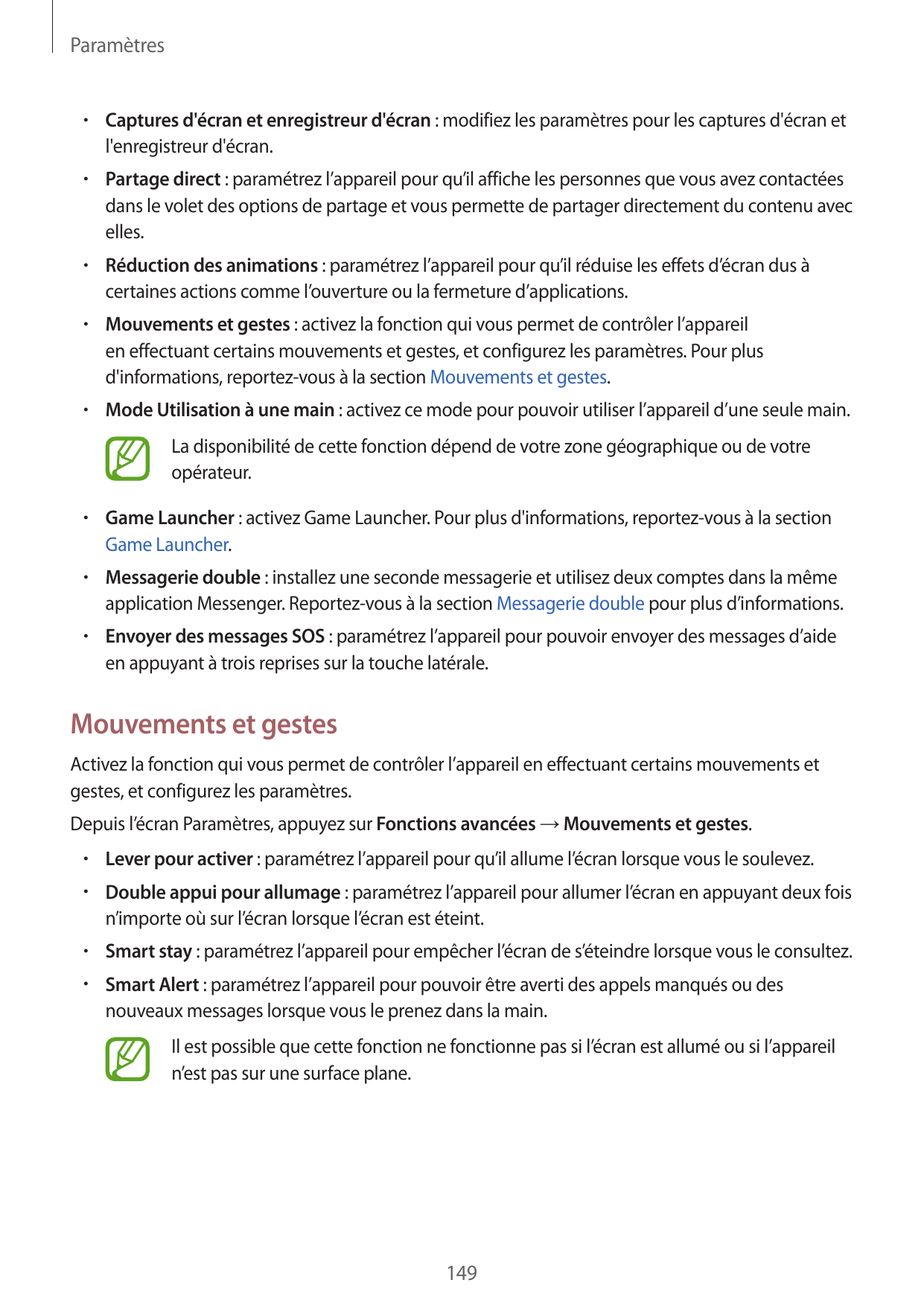 Paramètres•  Captures d'écran et enregistreur d'écran : modifiez les paramètres pour les captures d'écran etl'enregistreur d'écr