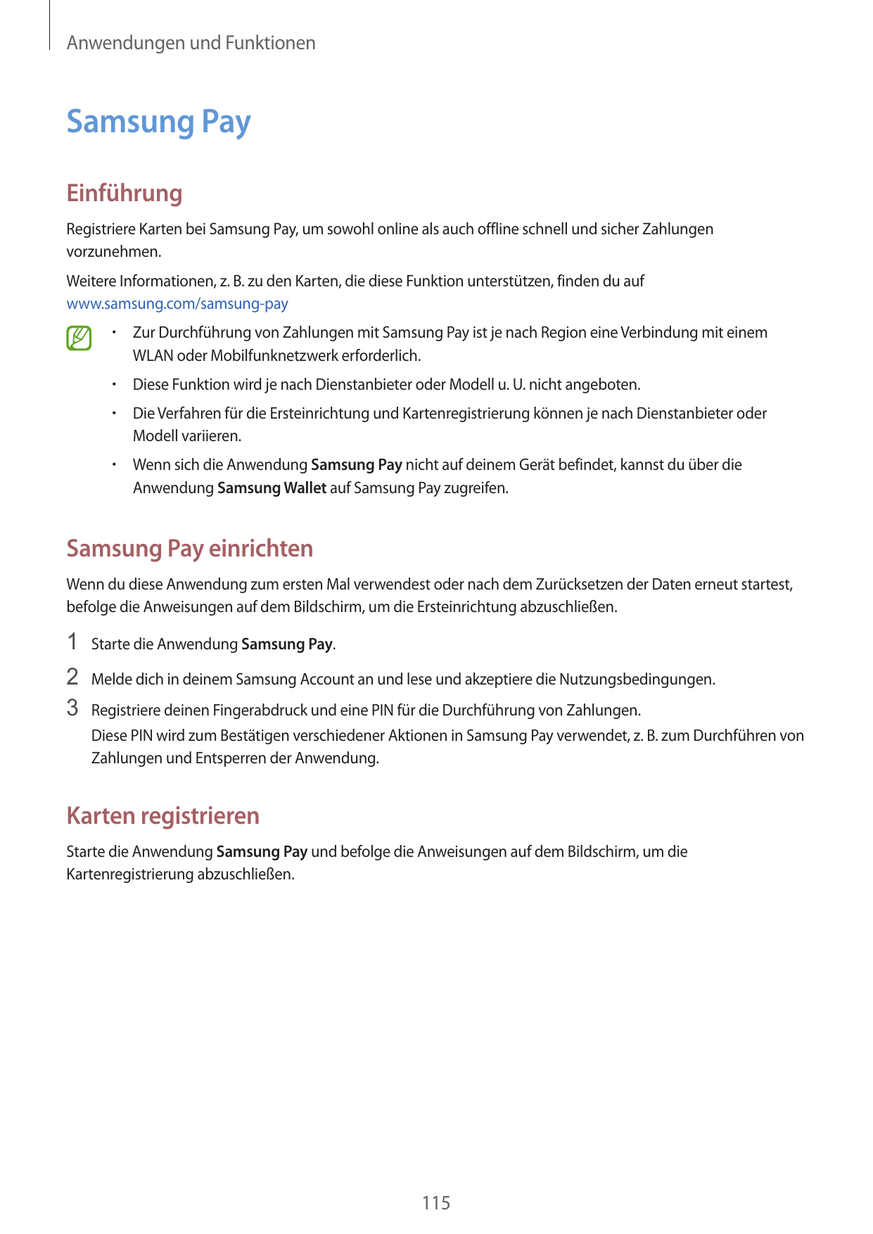 Anwendungen und FunktionenSamsung PayEinführungRegistriere Karten bei Samsung Pay, um sowohl online als auch offline schnell und