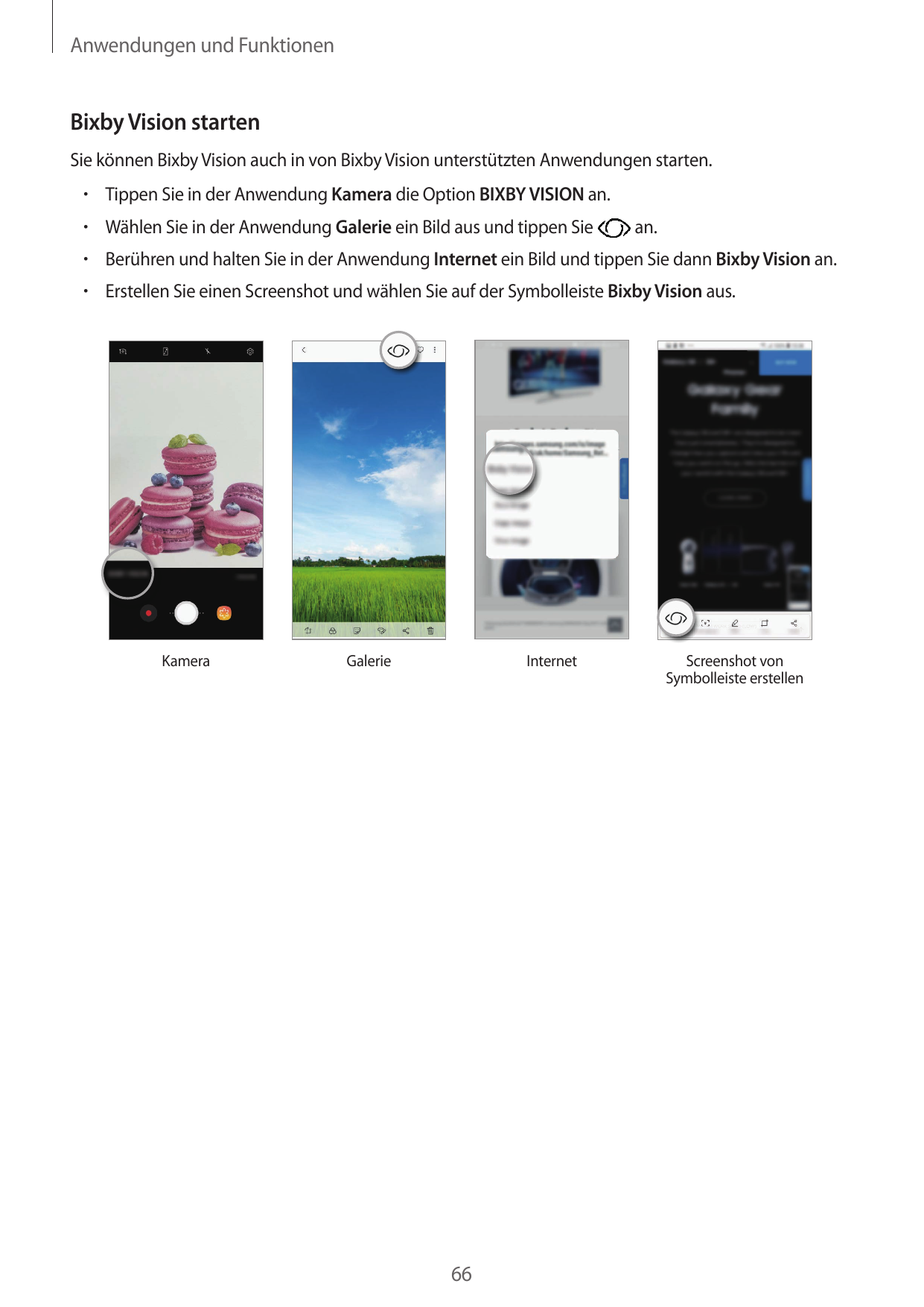 Anwendungen und FunktionenBixby Vision startenSie können Bixby Vision auch in von Bixby Vision unterstützten Anwendungen starten