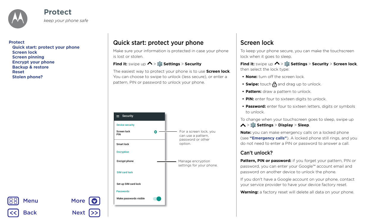 Protectkeep your phone safeProtectQuick start: protect your phoneScreen lockScreen pinningEncrypt your phoneBackup & restoreRese