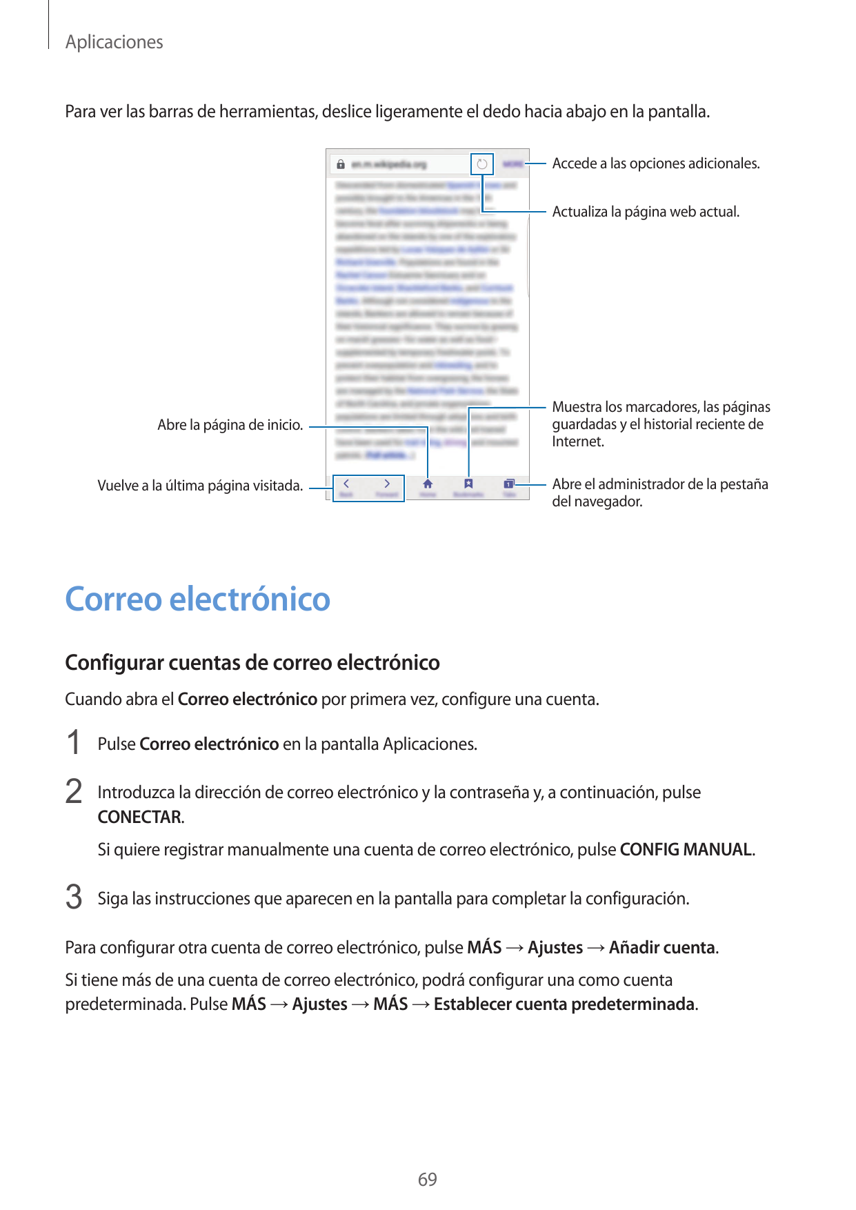 AplicacionesPara ver las barras de herramientas, deslice ligeramente el dedo hacia abajo en la pantalla.Accede a las opciones ad