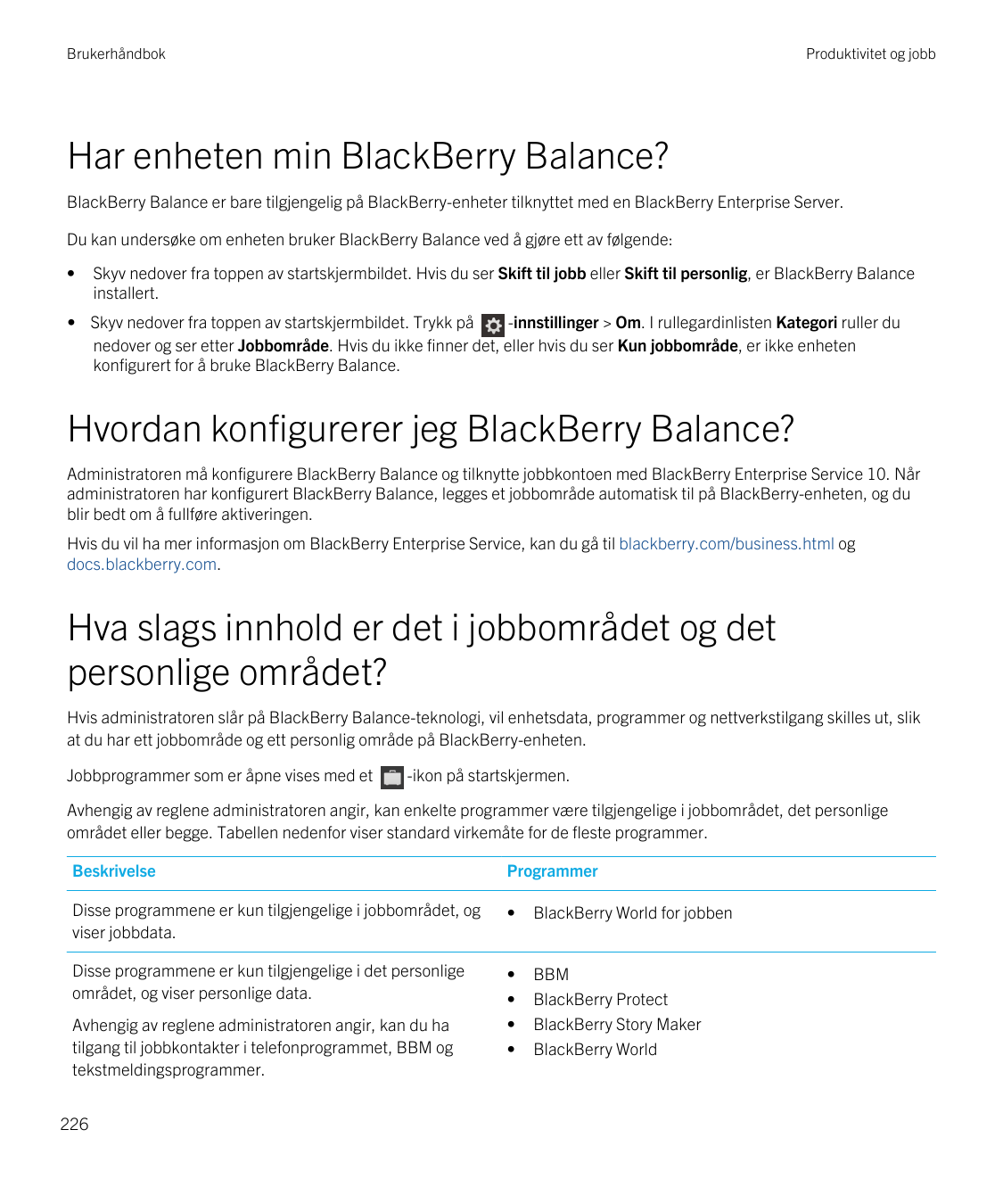 BrukerhåndbokProduktivitet og jobbHar enheten min BlackBerry Balance?BlackBerry Balance er bare tilgjengelig på BlackBerry-enhet