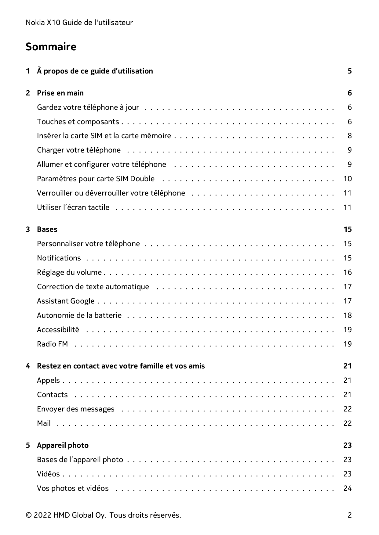 Nokia X10 Guide de l'utilisateurSommaire1 À propos de ce guide d’utilisation52 Prise en main6Gardez votre téléphone à jour . . .