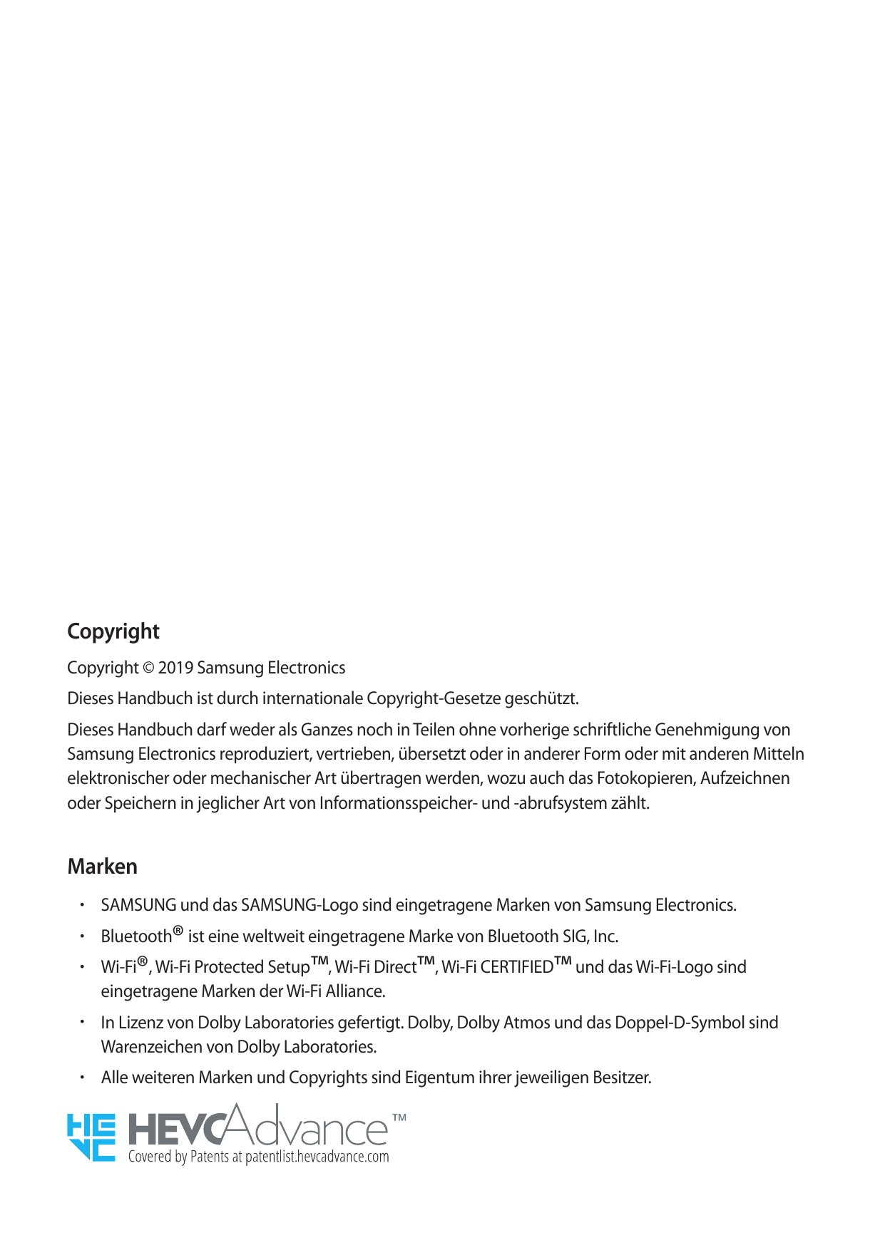 CopyrightCopyright © 2019 Samsung ElectronicsDieses Handbuch ist durch internationale Copyright-Gesetze geschützt.Dieses Handbuc