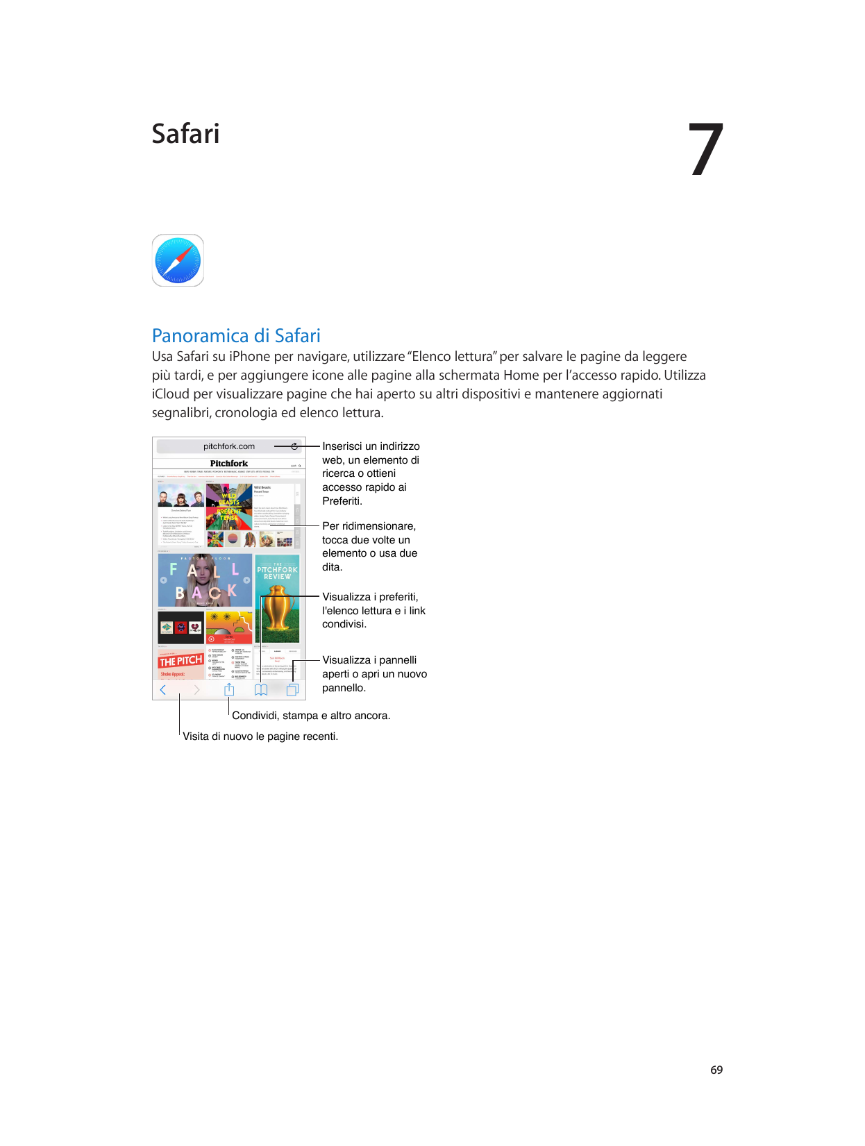 7SafariPanoramica di SafariUsa Safari su iPhone per navigare, utilizzare “Elenco lettura” per salvare le pagine da leggerepiù ta