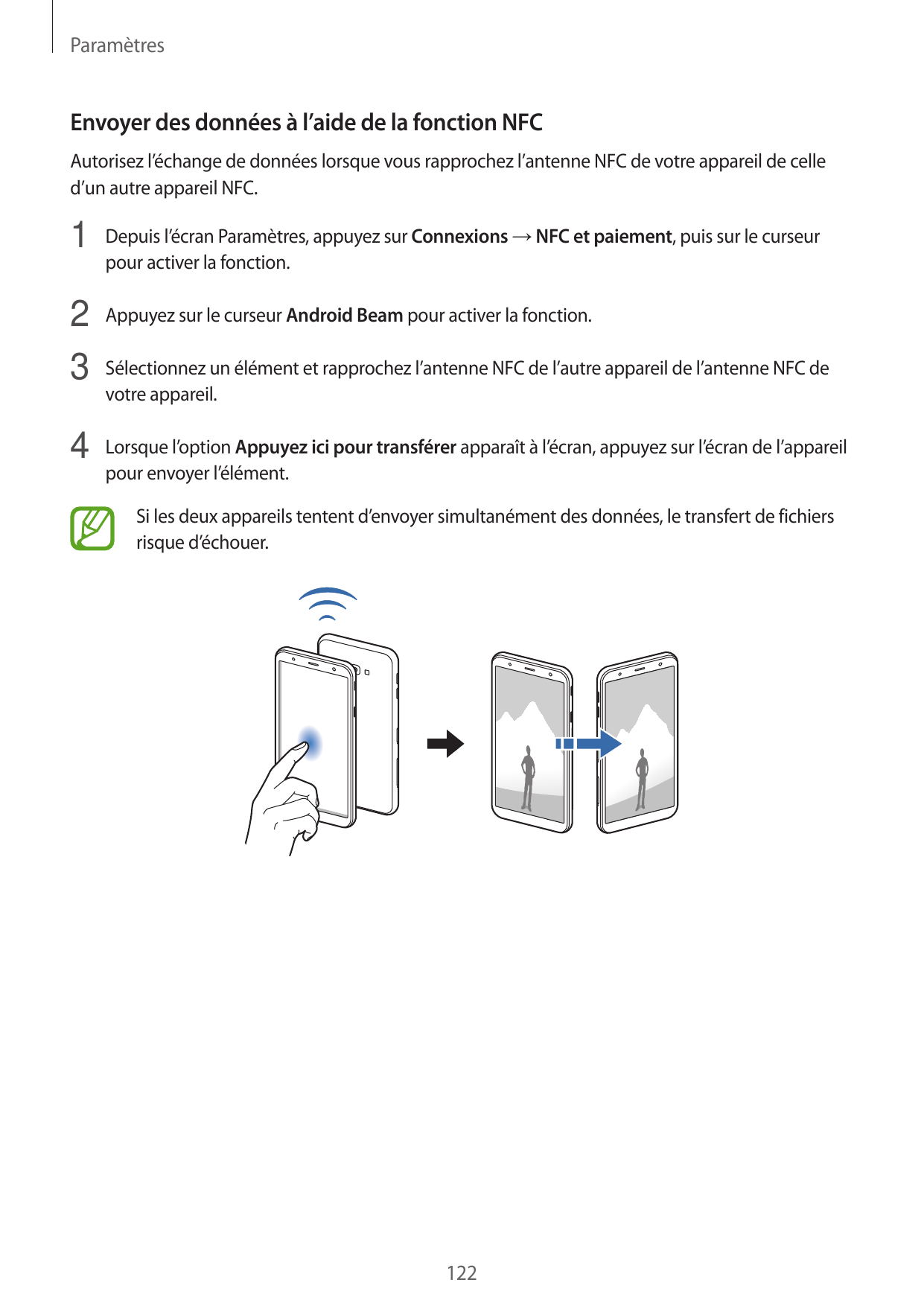 ParamètresEnvoyer des données à l’aide de la fonction NFCAutorisez l’échange de données lorsque vous rapprochez l’antenne NFC de