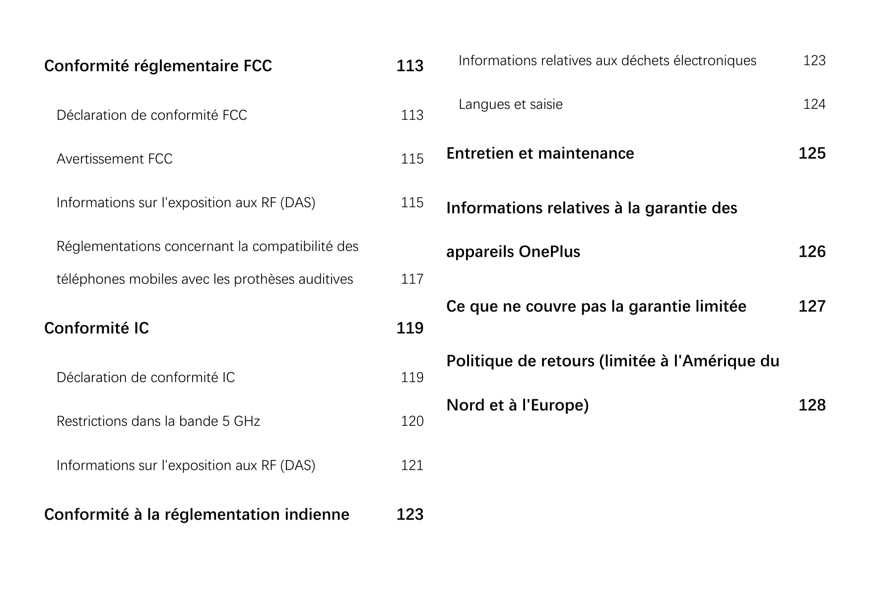 Conformité réglementaire FCC113Informations relatives aux déchets électroniques123Langues et saisie124Déclaration de conformité 