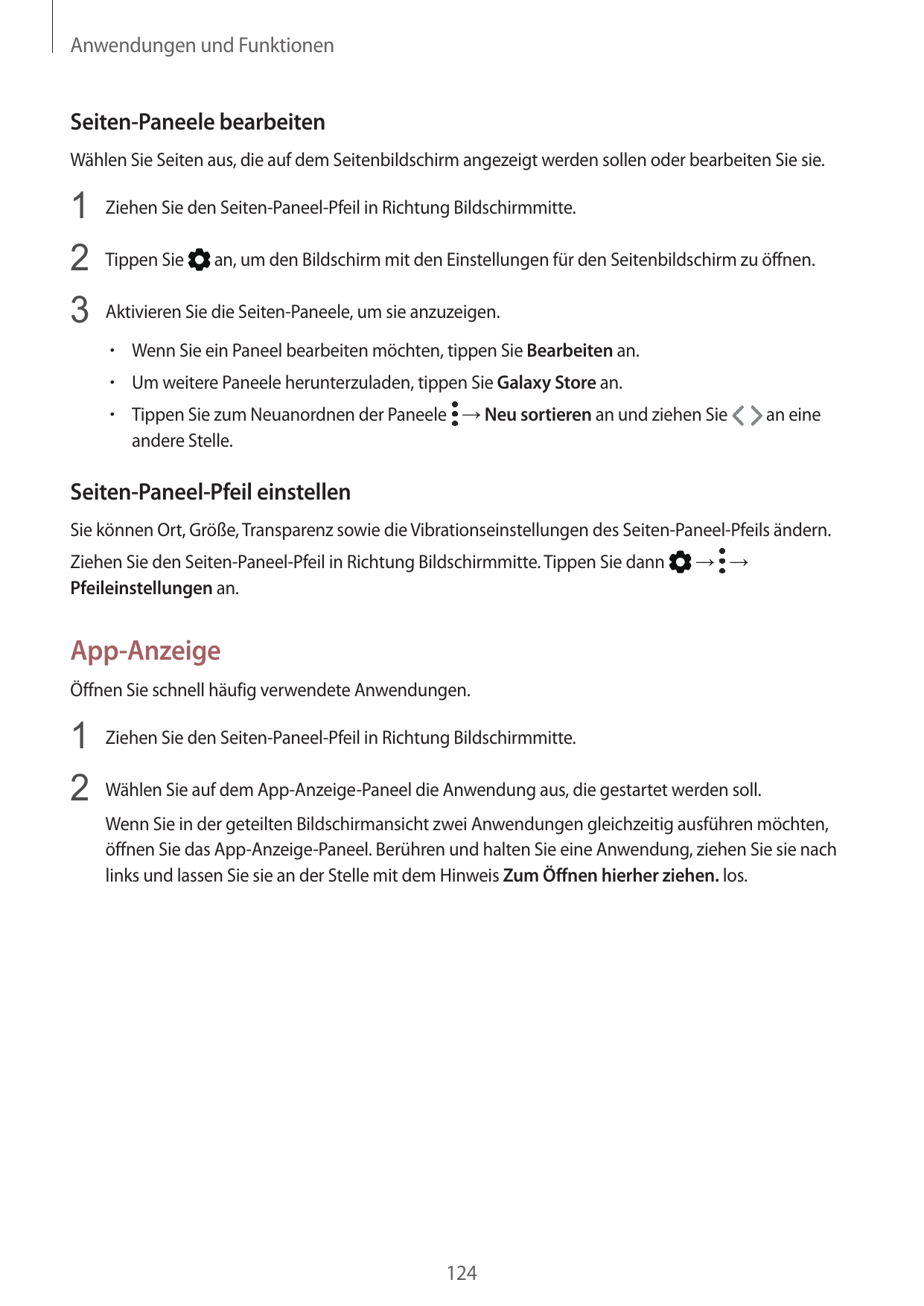 Anwendungen und FunktionenSeiten-Paneele bearbeitenWählen Sie Seiten aus, die auf dem Seitenbildschirm angezeigt werden sollen o