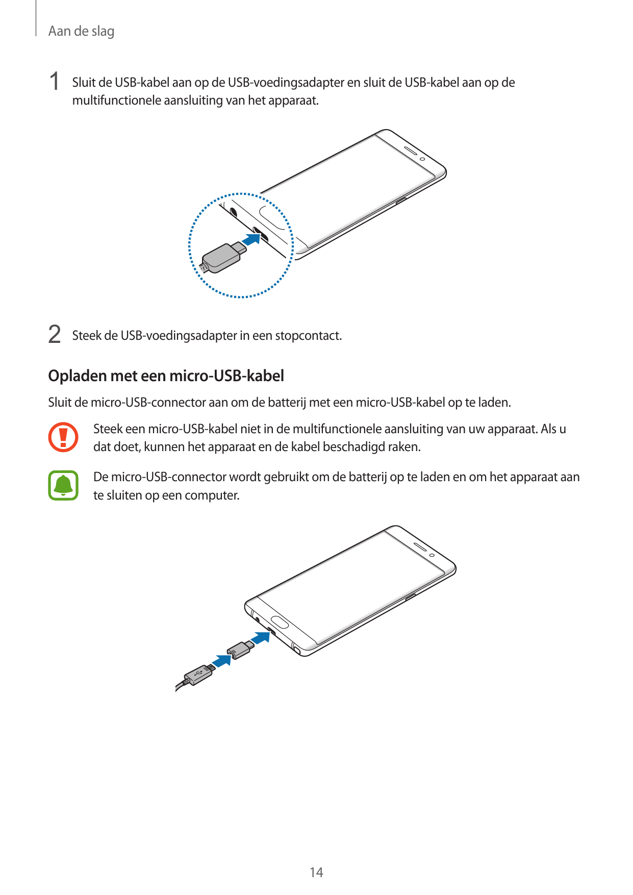 Aan de slag1 Sluit de USB-kabel aan op de USB-voedingsadapter en sluit de USB-kabel aan op demultifunctionele aansluiting van he