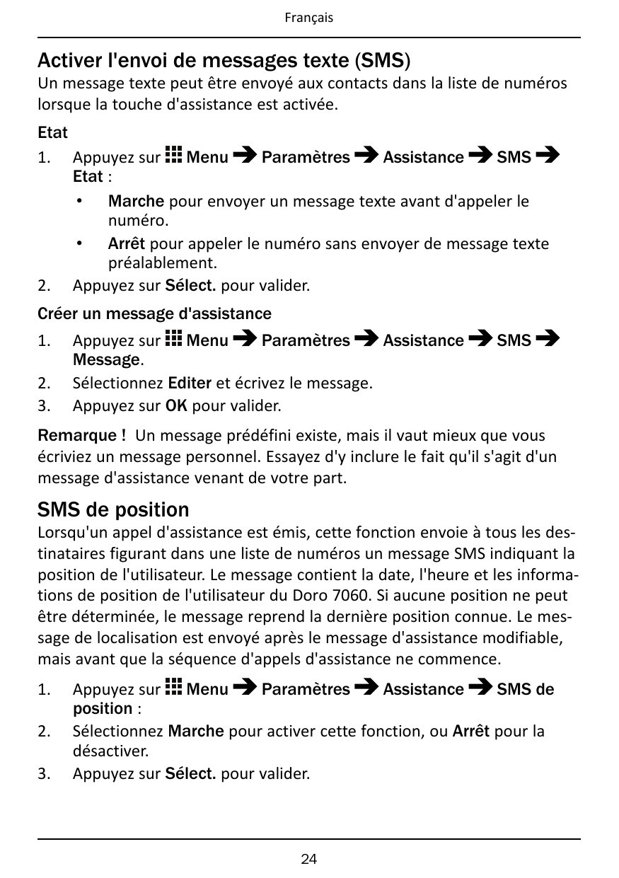 FrançaisActiver l'envoi de messages texte (SMS)Un message texte peut être envoyé aux contacts dans la liste de numéroslorsque la