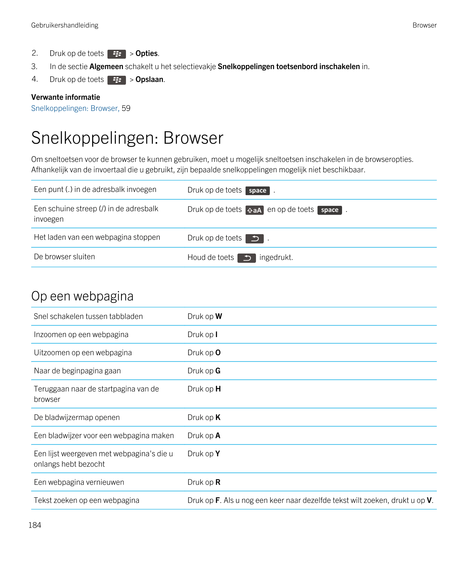Gebruikershandleiding Browser
2. Druk op de toets    >  Opties. 
3. In de sectie  Algemeen schakelt u het selectievakje  Snelkop