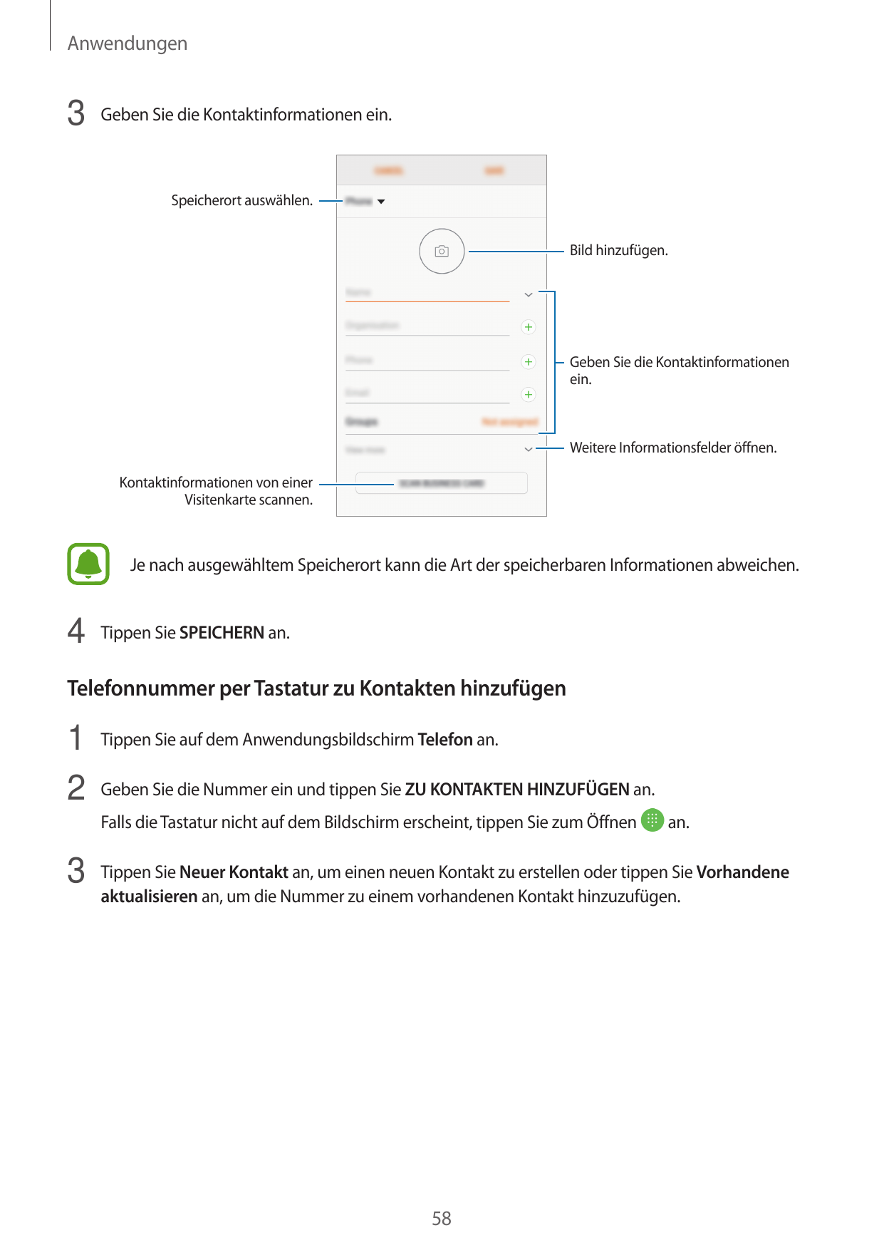 Anwendungen3 Geben Sie die Kontaktinformationen ein.Speicherort auswählen.Bild hinzufügen.Geben Sie die Kontaktinformationenein.