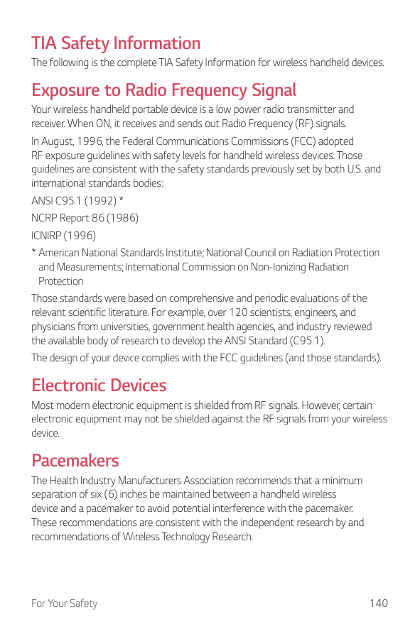 TIA Safety InformationThe following is the complete TIA Safety Information for wireless handheld devices.Exposure to Radio Frequ