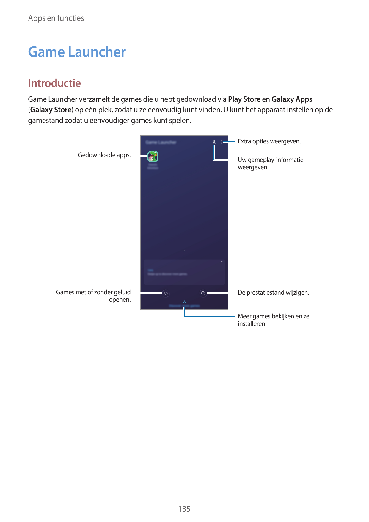 Apps en functiesGame LauncherIntroductieGame Launcher verzamelt de games die u hebt gedownload via Play Store en Galaxy Apps(Gal