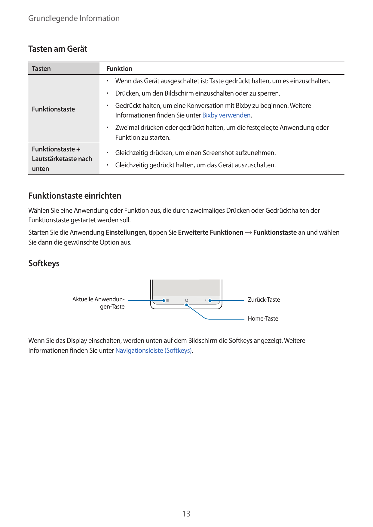 Grundlegende InformationTasten am GerätTastenFunktion•  Wenn das Gerät ausgeschaltet ist: Taste gedrückt halten, um es einzuscha