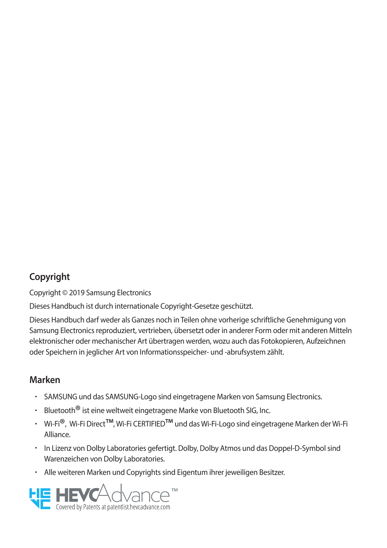 CopyrightCopyright © 2019 Samsung ElectronicsDieses Handbuch ist durch internationale Copyright-Gesetze geschützt.Dieses Handbuc