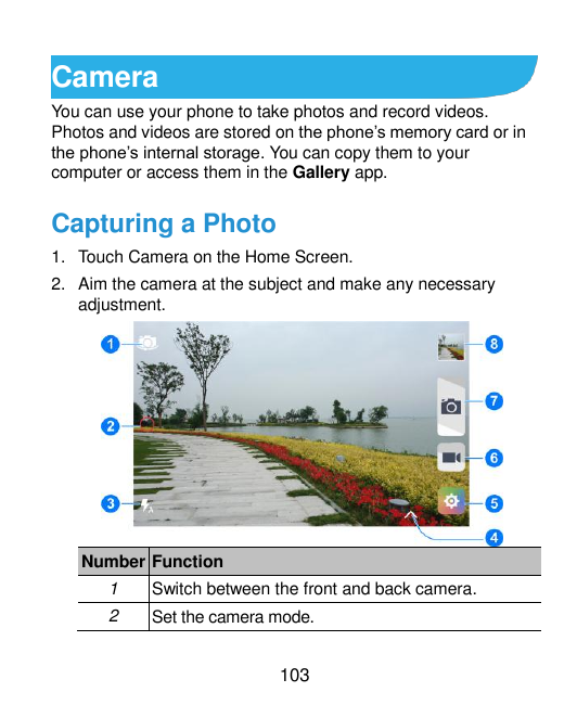 CameraYou can use your phone to take photos and record videos.Photos and videos are stored on the phone’s memory card or inthe p
