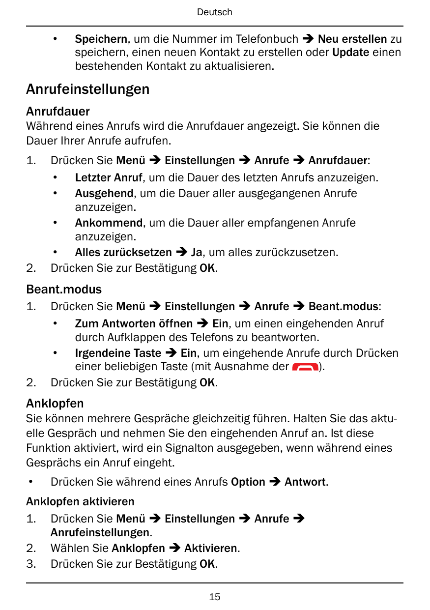 Deutsch•Speichern, um die Nummer im Telefonbuch � Neu erstellen zuspeichern, einen neuen Kontakt zu erstellen oder Update einenb