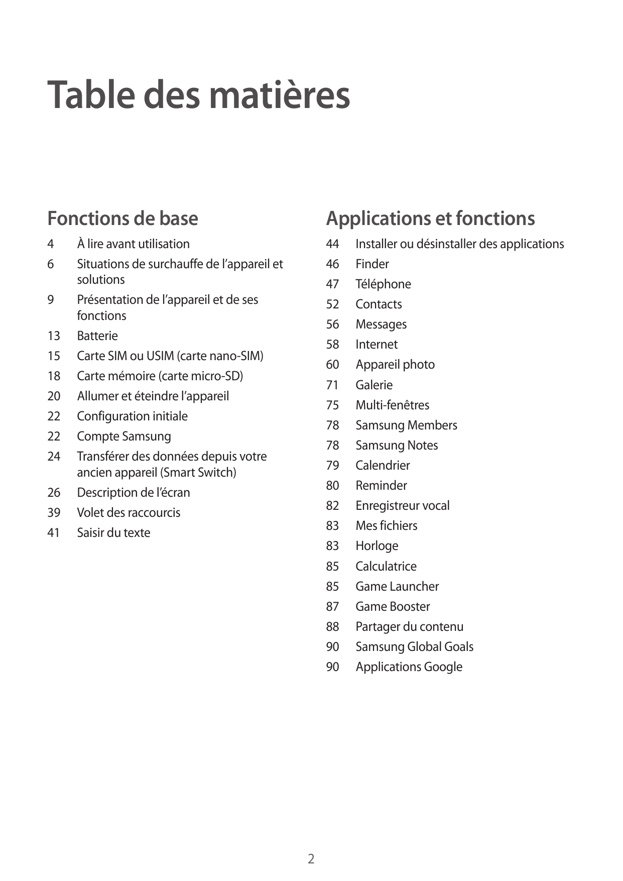 Table des matièresFonctions de baseApplications et fonctions4644 Installer ou désinstaller des applications46Finder47Téléphone52