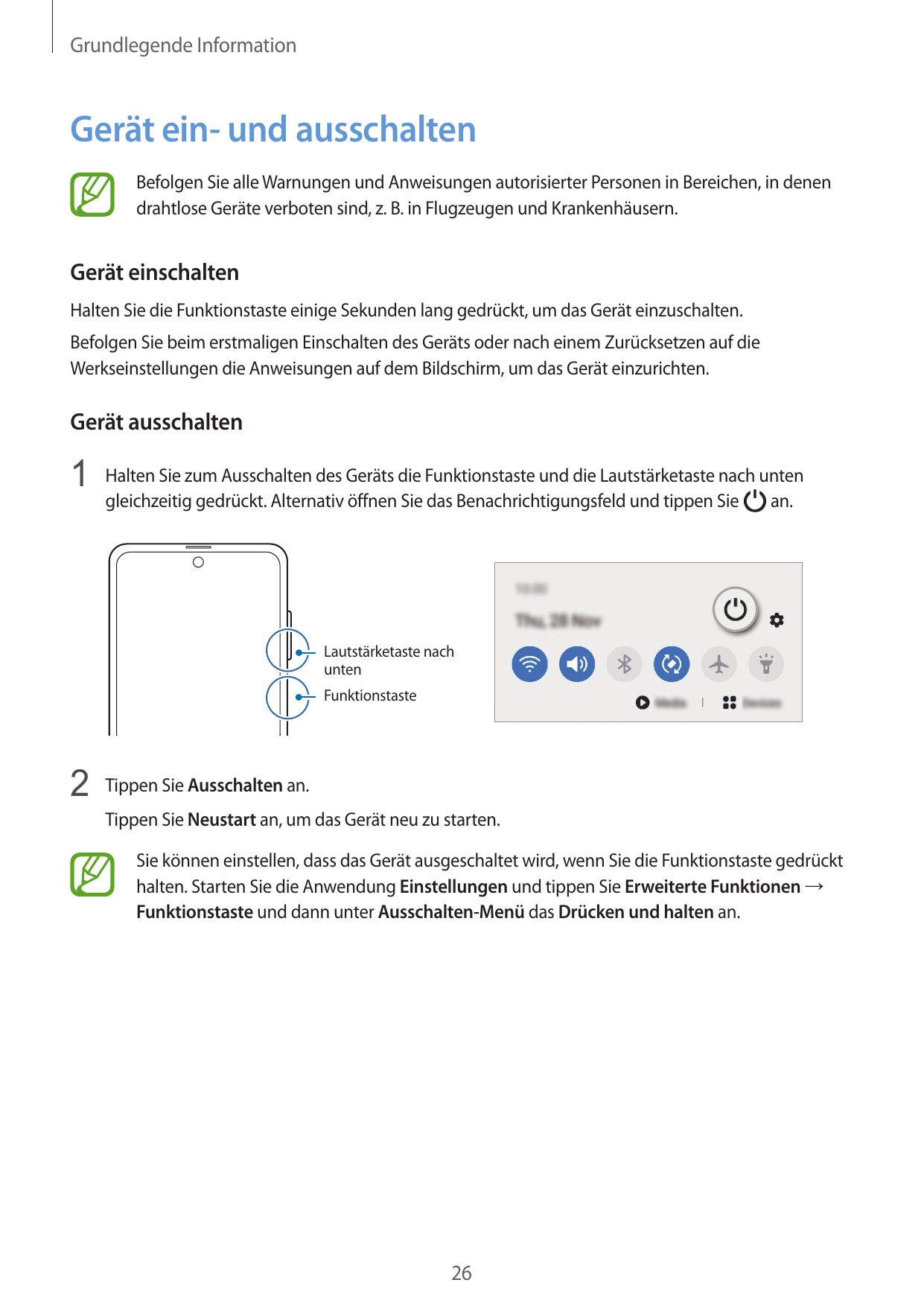 Grundlegende InformationGerät ein- und ausschaltenBefolgen Sie alle Warnungen und Anweisungen autorisierter Personen in Bereiche