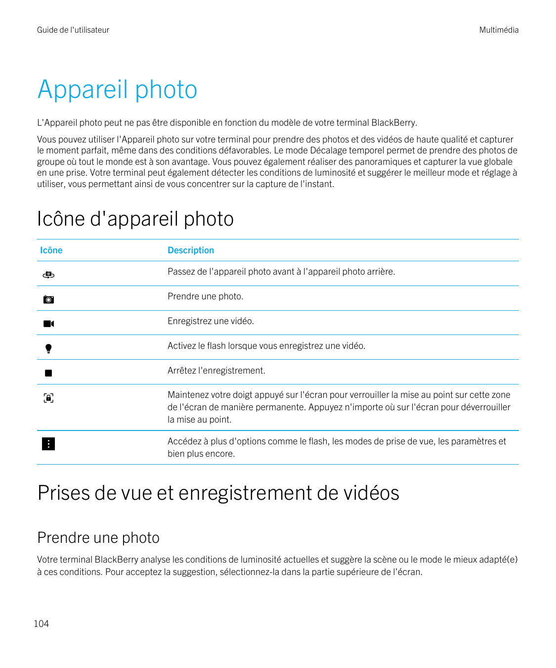 Guide de l'utilisateurMultimédiaAppareil photoL'Appareil photo peut ne pas être disponible en fonction du modèle de votre termin