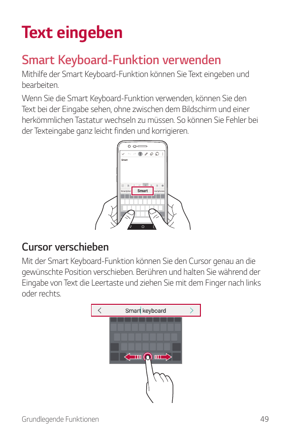 Text eingebenSmart Keyboard-Funktion verwendenMithilfe der Smart Keyboard-Funktion können Sie Text eingeben undbearbeiten.Wenn S